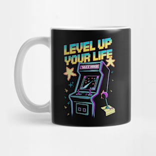 Level Up Your Life Retro Arcade Gamer Design Mug